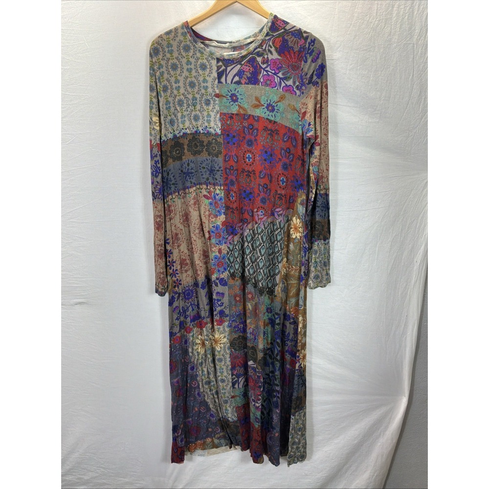 Natural Life Sz L ButterSoft Knit Floral Patchwork Boho Cottage Maxi Dress